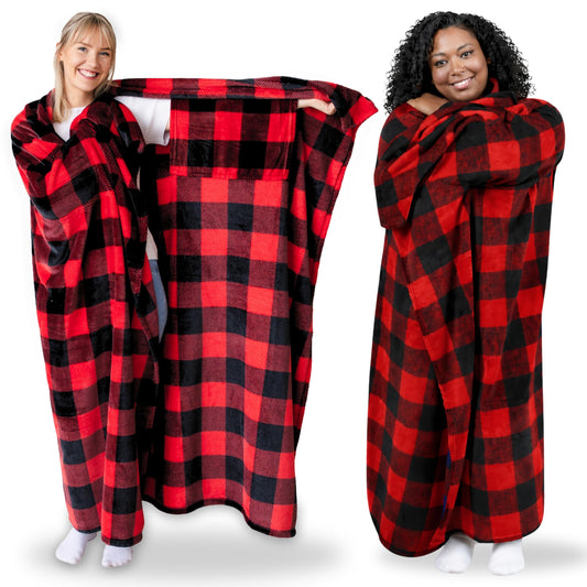 Super Blanky Wearable Blankets for Women, Comfy Wearable Blanket Men, Cozy Gifts for Women, Dorm Room Essentials, Graduation Gift for Her Girlfriend, Gifts for Wife Birthday Gift Ideas, Red Checkered
