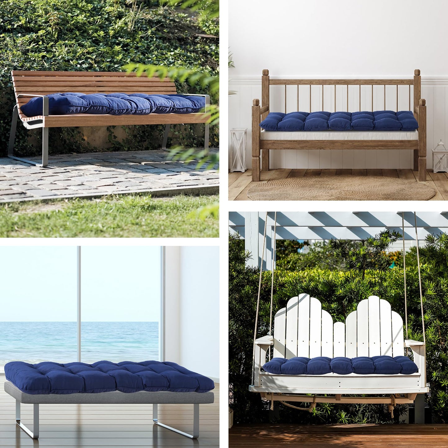 IPYNBAP Outdoor Bench Cushion, 48x18x5 Inch, Water-Resistant Bench Cushion for Outdoor/Indoor Furniture, Patio Bench Seat Cushion, Fade Resistant Outdoor Cushions for Porch Swing Couch, Navy Blue