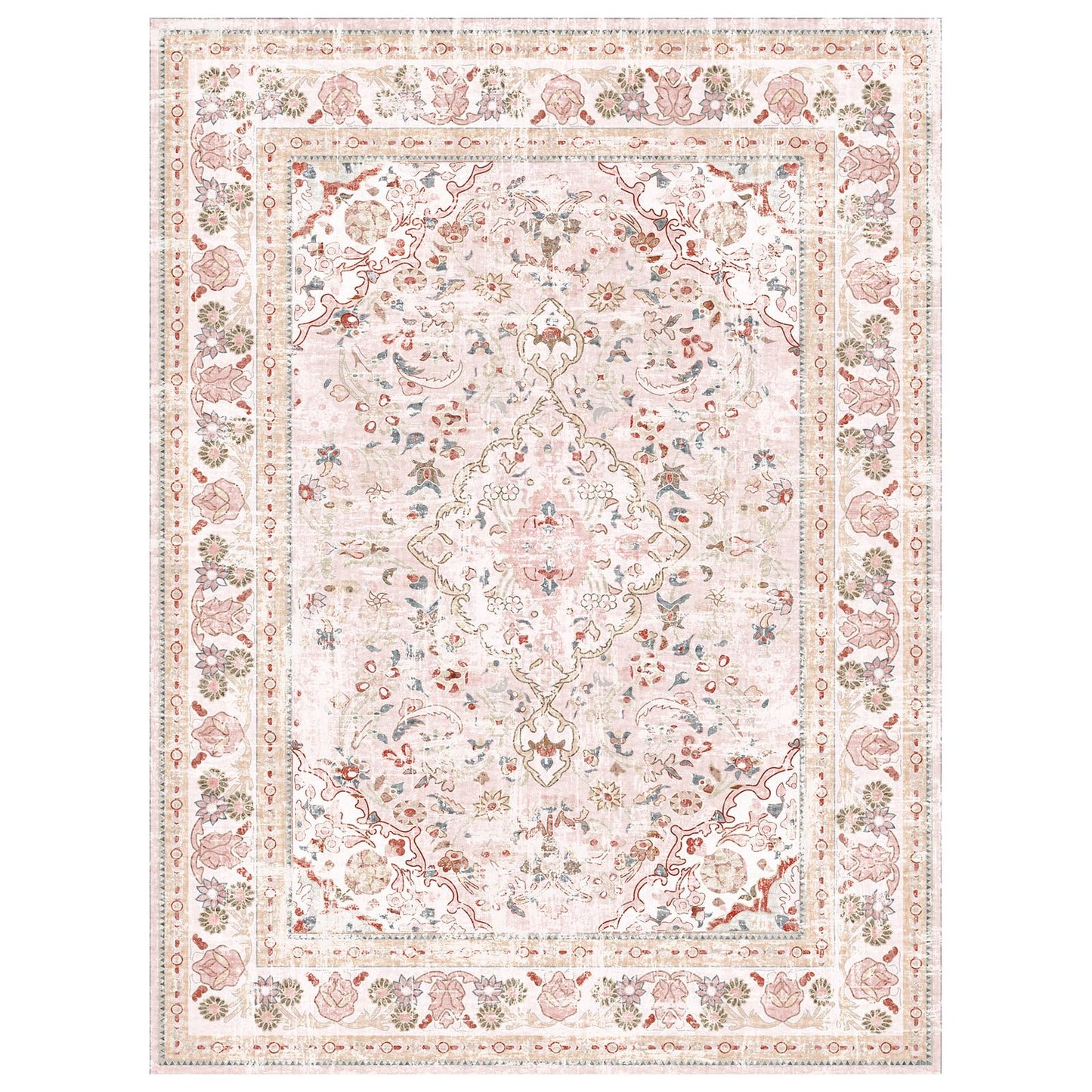 Vhong Pink Area Rugs Washable Boho Vintage Modern Neutral Small Carpet 2×3 Doormat for Bathroom Kitchen Entryway Girls' Room Nursery Room Non Slip