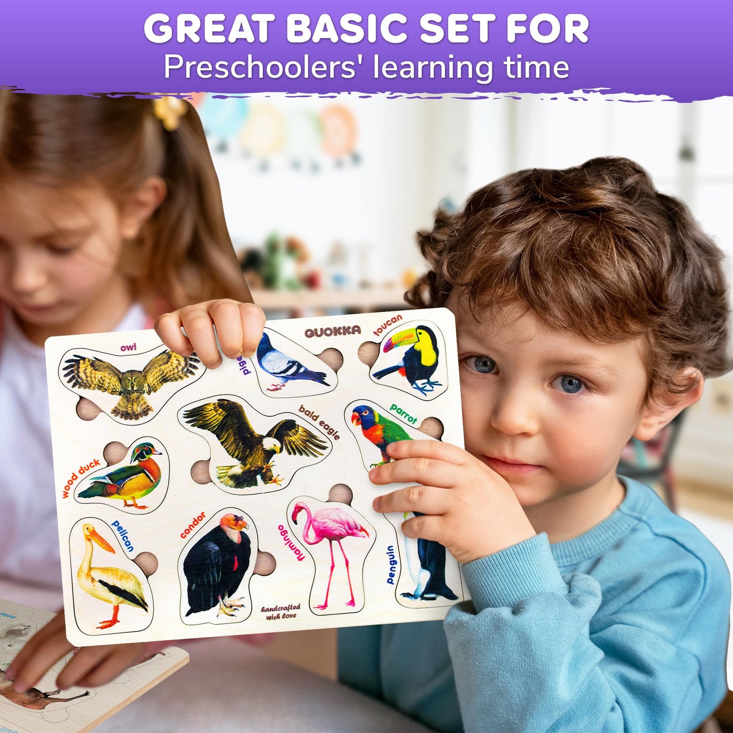 QUOKKA Wooden Puzzles for Toddlers 1-3 – 3xSET Kids Puzzles Ages 2-4 – Montessori Toy Puzzle for Toddlers 3-5 – Wood Toy Learning Realistic Insects - Arctic Animals - Birds for Boy and Girl