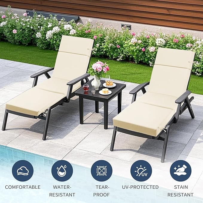 Outdoor Chaise Lounge Cushion 72" x 21" x 3", 4-Section Folding Patio Lounge