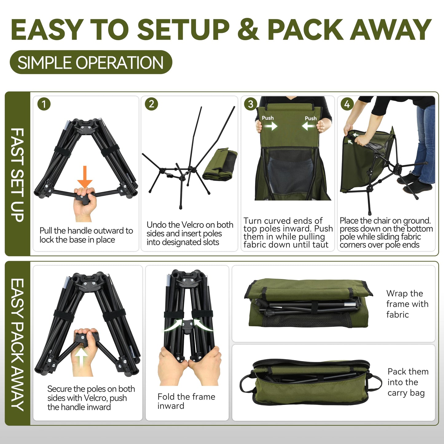 MARCHWAY Lightweight Folding High Back Camping Chair with Head Support, Stable Portable Compact for Outdoor Camp, Travel, Beach, Picnic, Festival, Hiking, Backpacking (Highback Green)