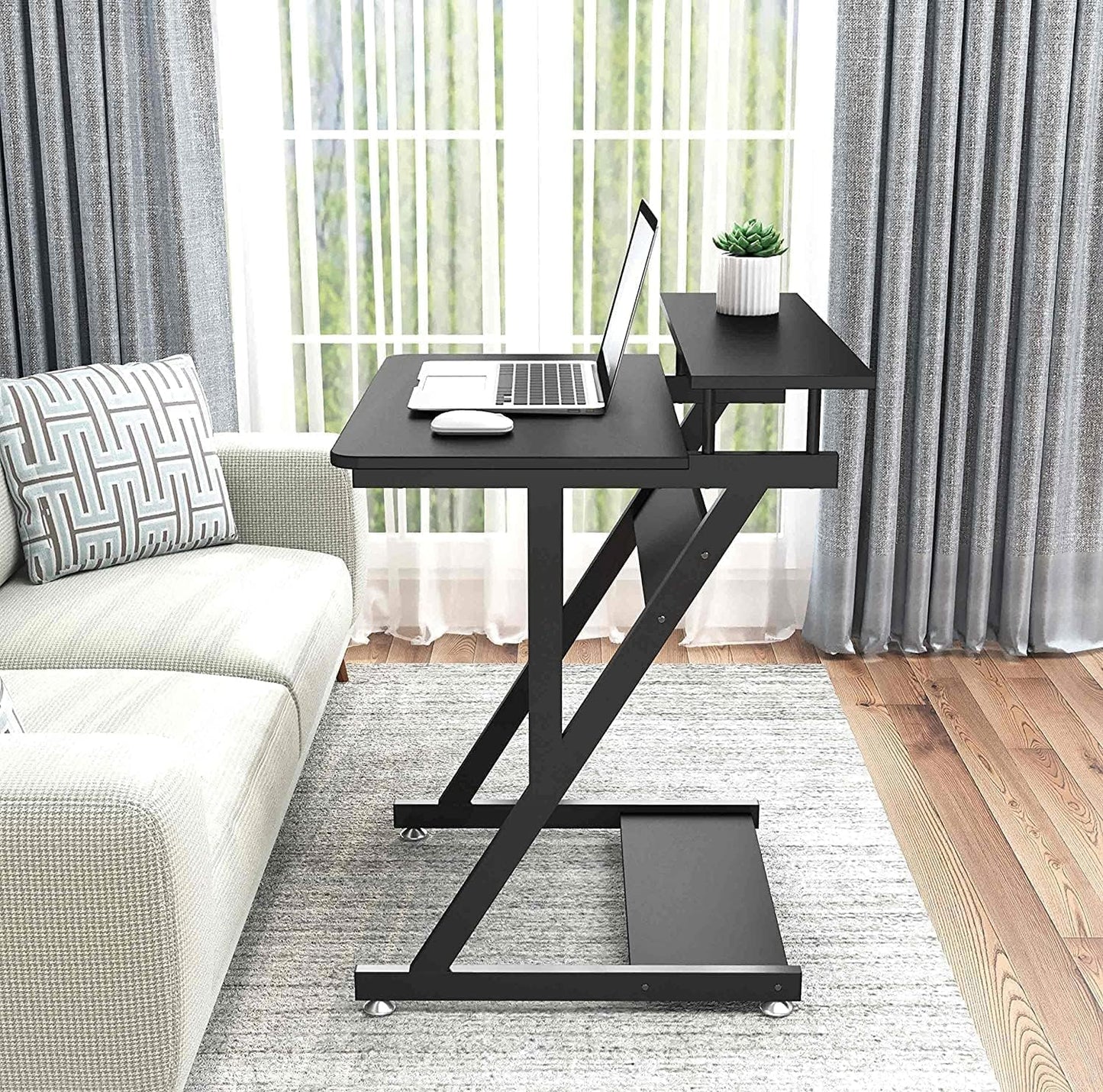 Dripex Computer Desk for Small Spaces, 27.5 inch Small Computer Desk, 3 Tier Compact Desk with Monitor Shelf and Bottom Storage Shelves, Space Saving Desk, Black