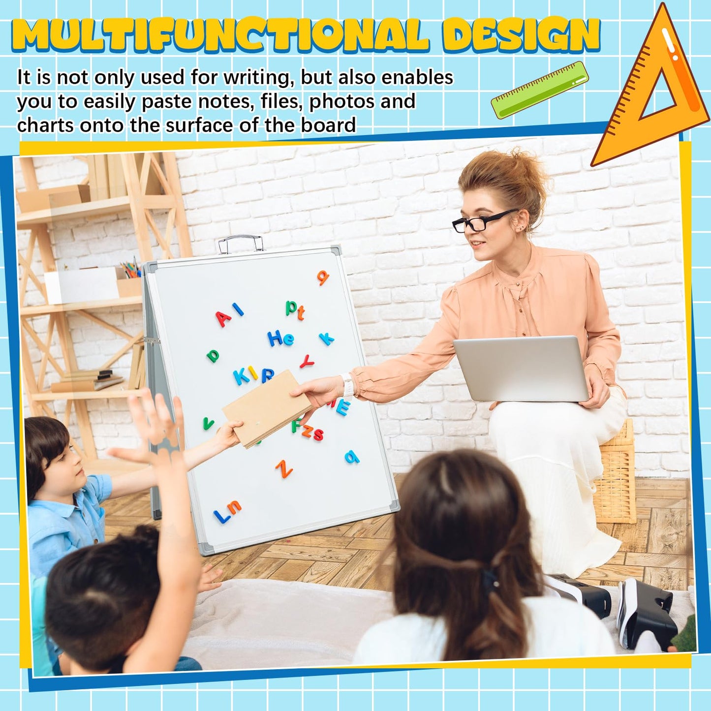 Lincia 36 x 24 Inch Portable Dry Erase Board with Stand, Foldable White Board Double Sided Whiteboard Easel, Silver Aluminum Frame with Metal Handle for Office Home School Teaching Demonstration