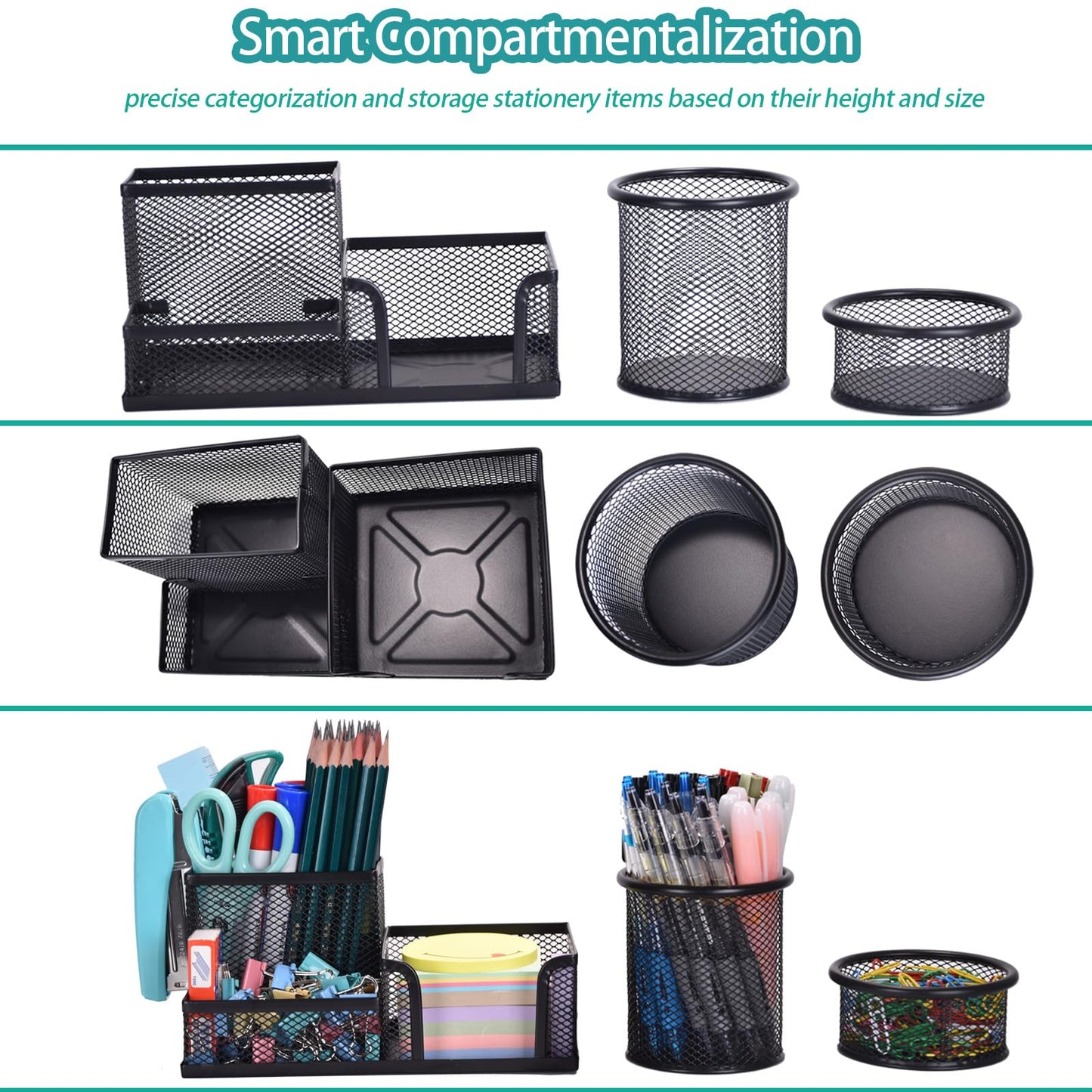 Freewindo Mesh Desk Organizer, Set of 3 Pen Holder Office Desk Accessories with Pencil Holder Sticky Note Holder, Pencil Cup and Paperclips Cup