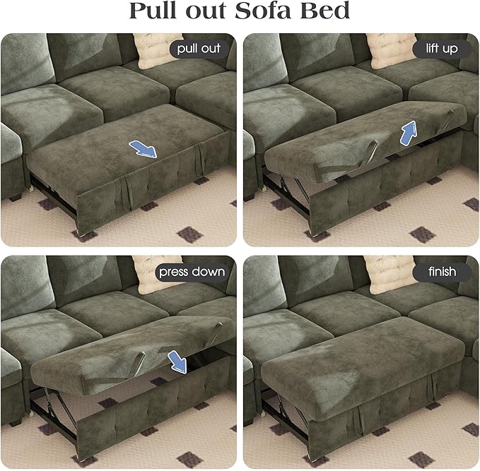 Ihanherry Modular Convertible Sectional Sofa Bed, Reversible Chaise & Storage