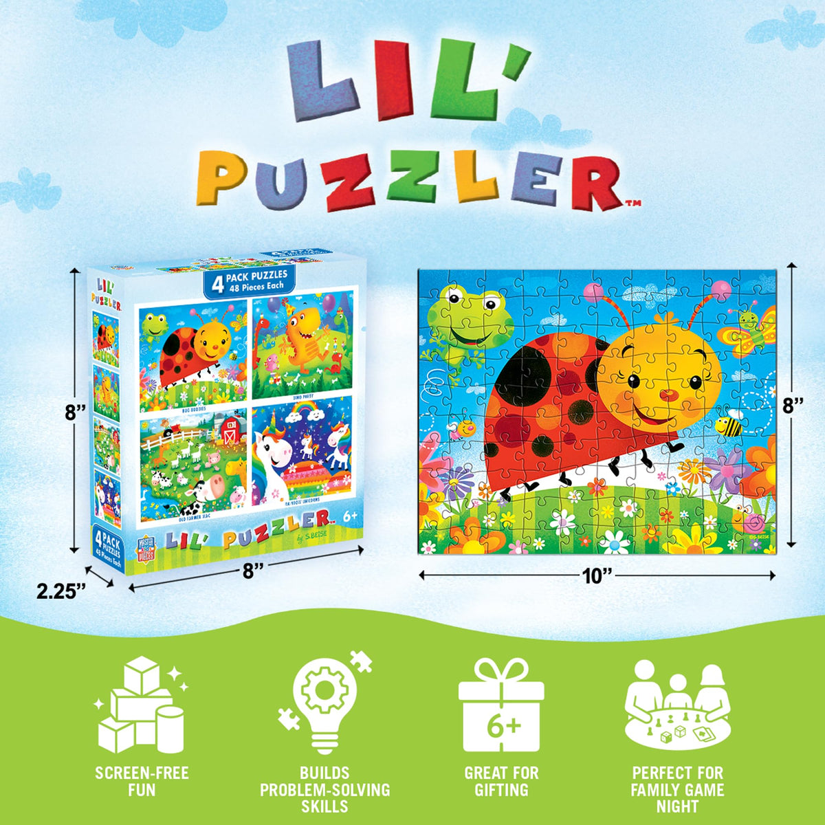 MasterPieces – Jigsaw Puzzle Set for Kids 6+ Years, 4-Pack of 48 Pieces, Educational and Fun Game, Lil Puzzler Collection, Gift Idea for Children, 8" x 10"