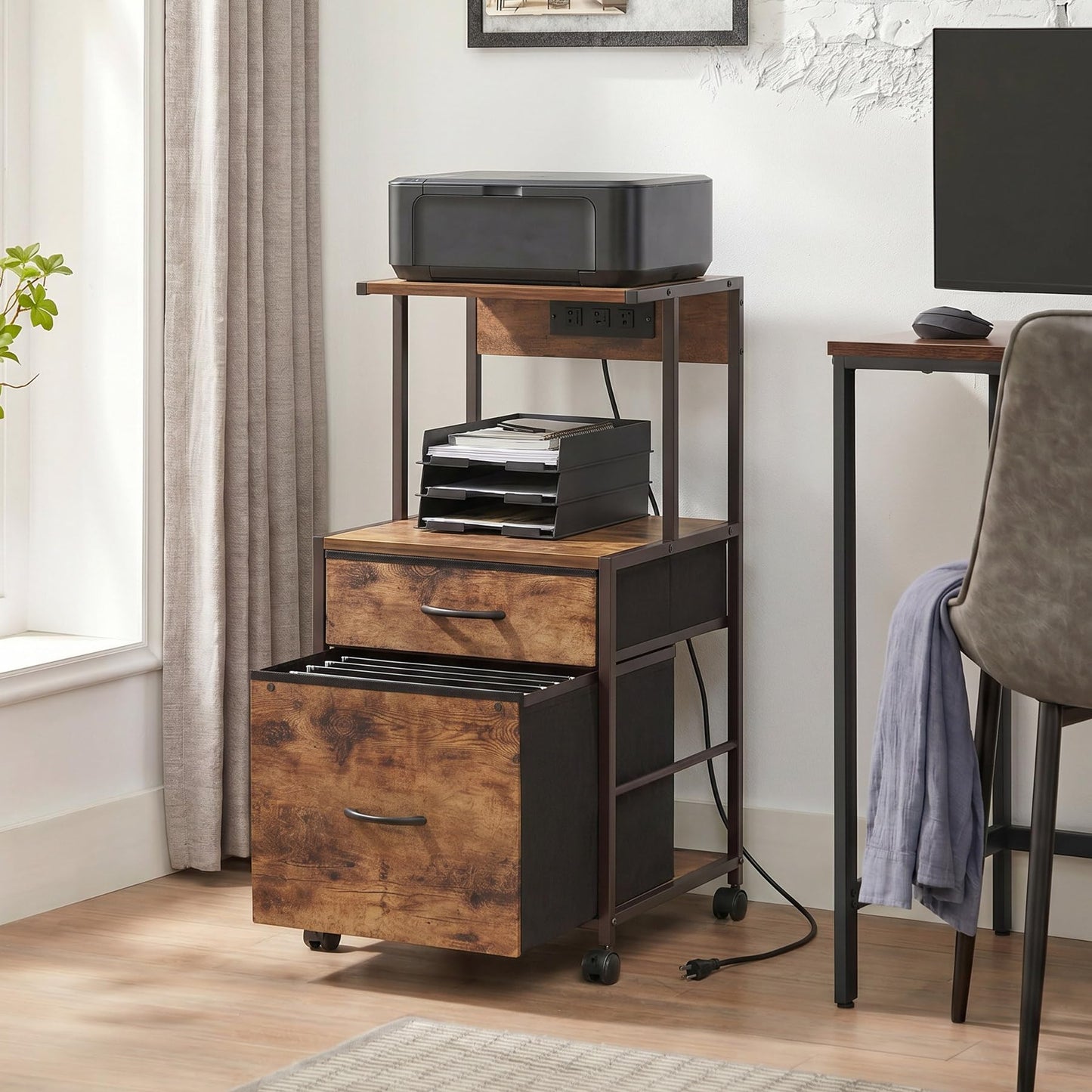 VonDream Printer Stand with Charging Station, File Cabinet for Home Office