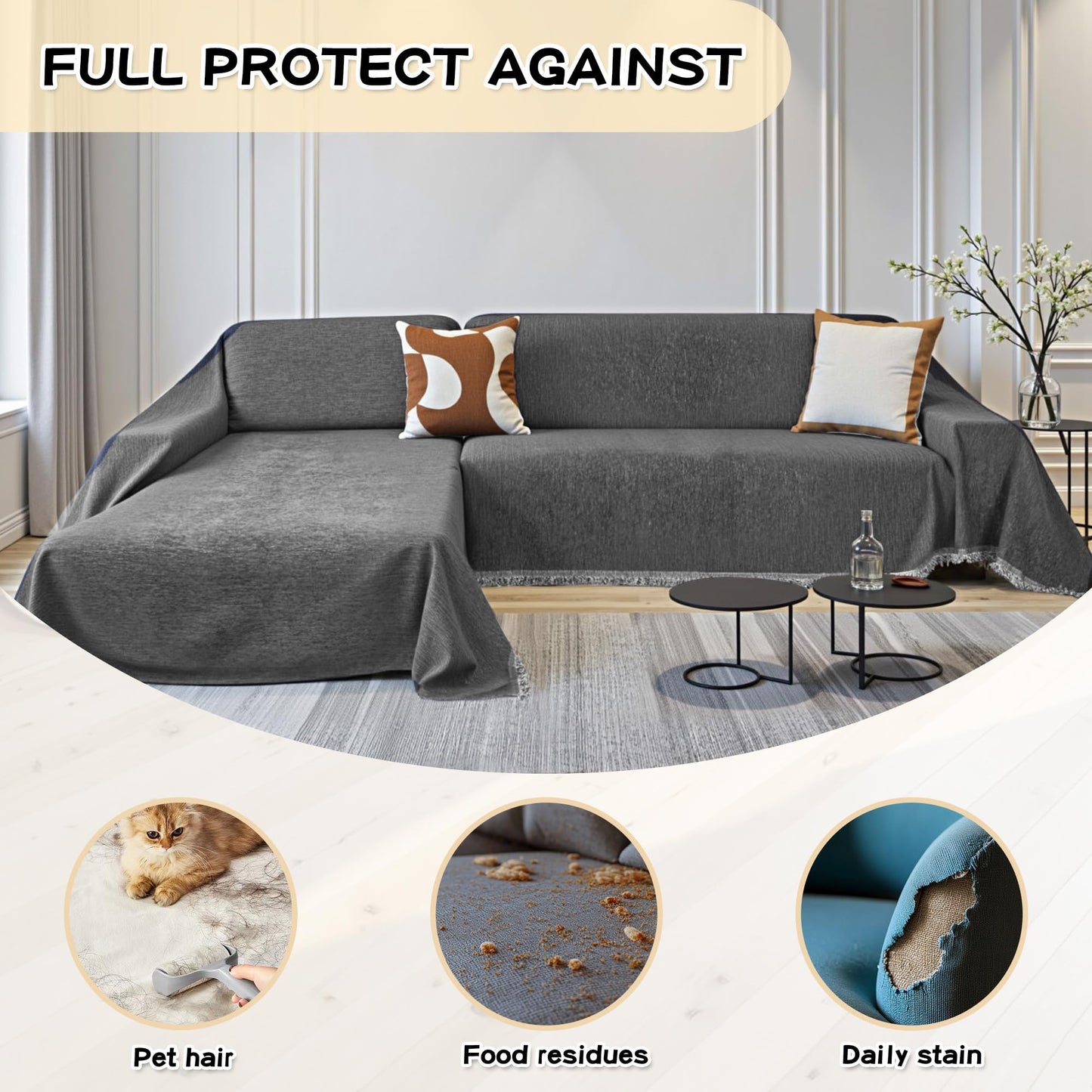MYSKY HOME Couch Cover for Sectional Sofa, 2 Pieces Couch Covers for L Shape Sofa Cover, Furniture Protector for Pets, Kids, Sofa Slipcover for 2-3 Cushion Couch (71"x118"+71"x118", Dark Grey)