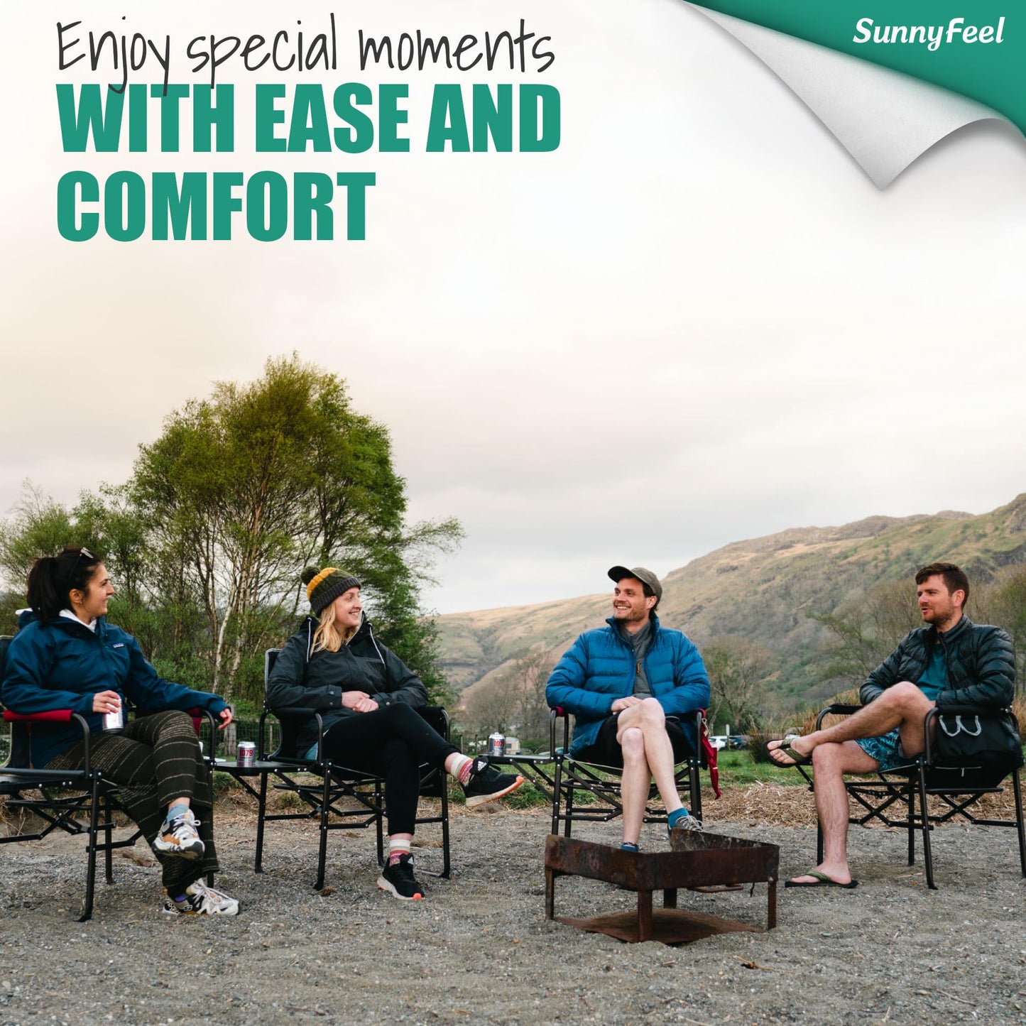 SUNNYFEEL Oversized Camping Directors Chair 2 Pack, Portable Folding Lawn Chairs for Adults Heavy Duty with Side Table,Pocket for Beach, Fishing,Picnic,Concert Outdoor, Foldable Camp Chairs