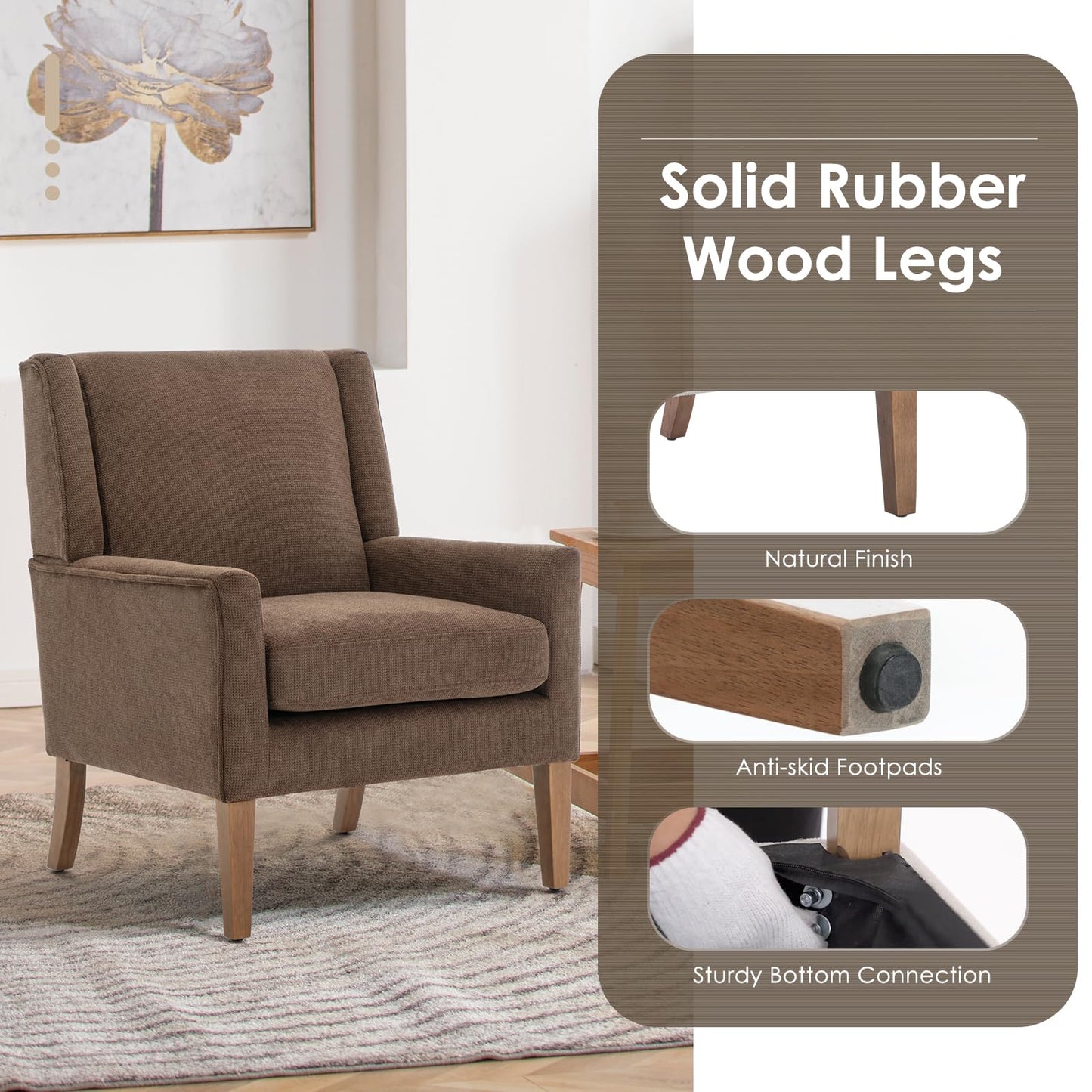 COLAMY Modern Wingback Living Room Chair Set of 2, Upholstered Fabric Accent Armchair, Single Sofa Chair with Lounge Seat and Wood Legs for Bedroom/Office/Reading Spaces, Brown