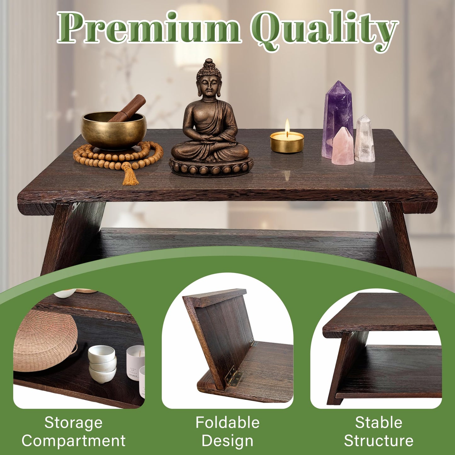 koretech Japanese Low Floor Table Folding Coffee Tables,23''x13.5'' Paulownia Wood Tables Tatami Tables Meditation Table Altar with Storage
