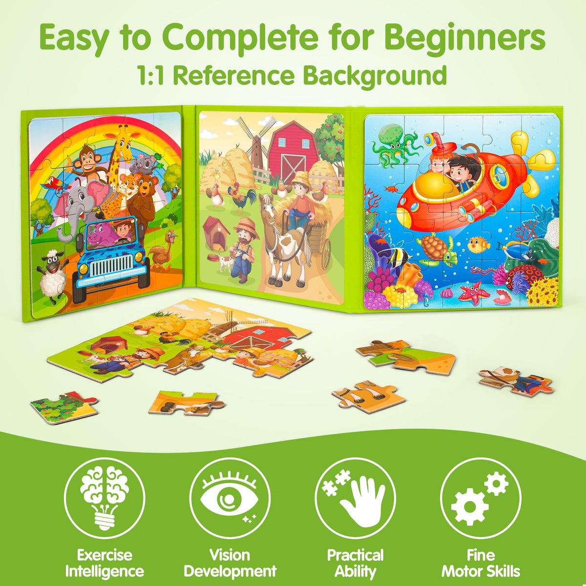 SYNARRY Magnetic Puzzles for Kids Ages 3-5, 20 Pieces Toddler Animal Puzzles for Kids Ages 4-6, Easter Basket Stuffers Gifts for Kids, Car Airplane Road Trip Activities Magnet Games Toy for Boys Girls