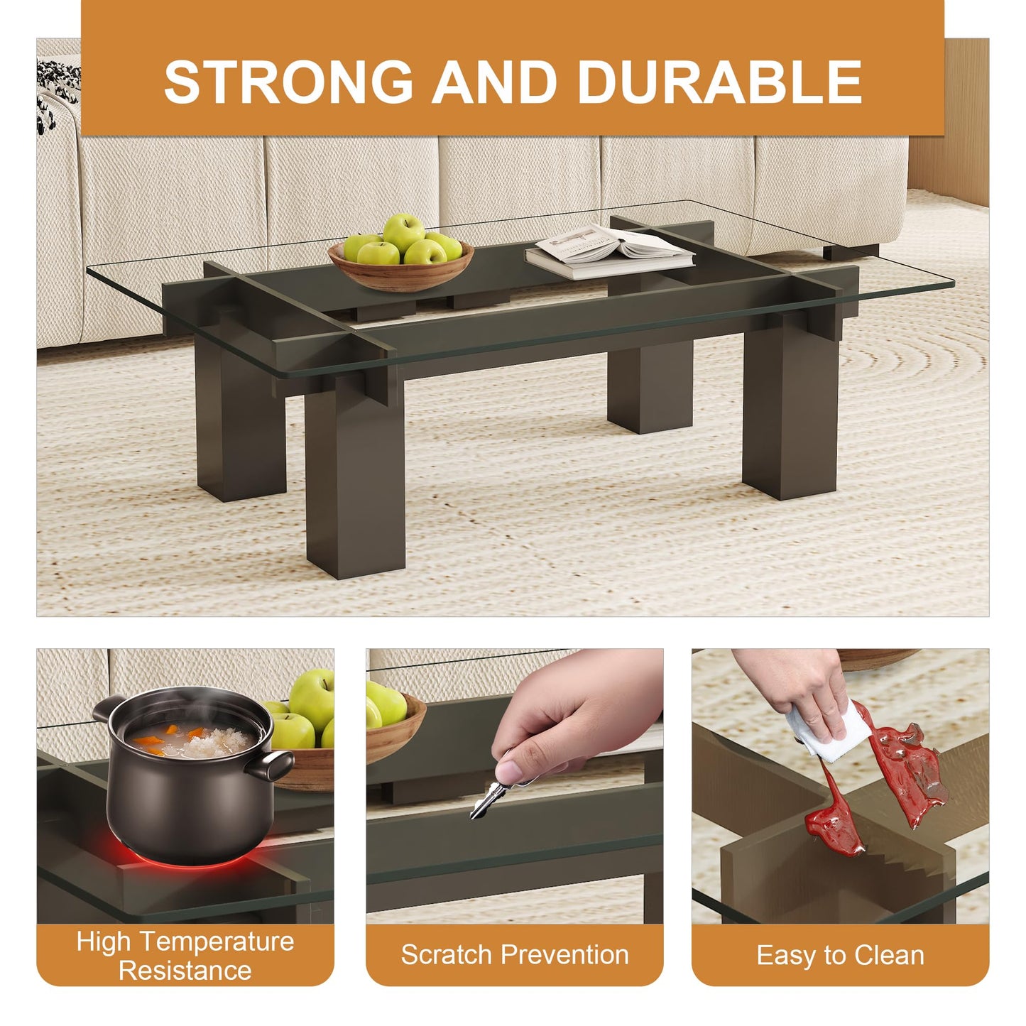 Virelix Rectangle Tempered Glass Table Top, Clear Surface 1/4" Thick Flat Polished Edge for Furniture Protection Patio Dining Coffee End Tables