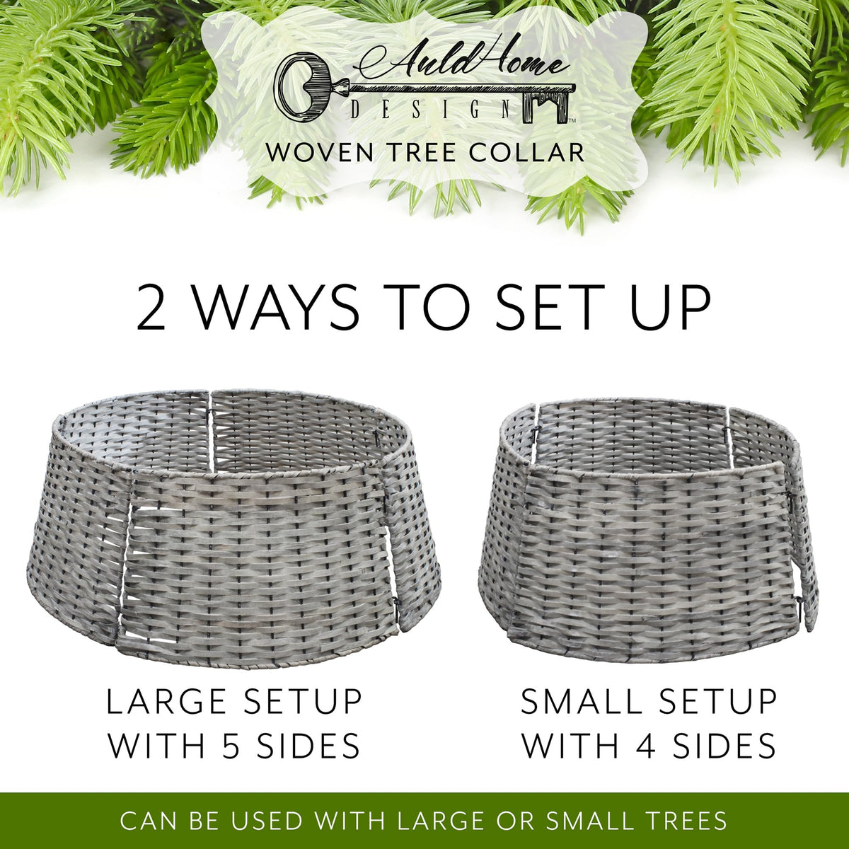 AuldHome Design Wicker Christmas Tree Collar (Gray Washed, 29-Inch), Real Wood Basket Weave Large Willow Tree Skirt