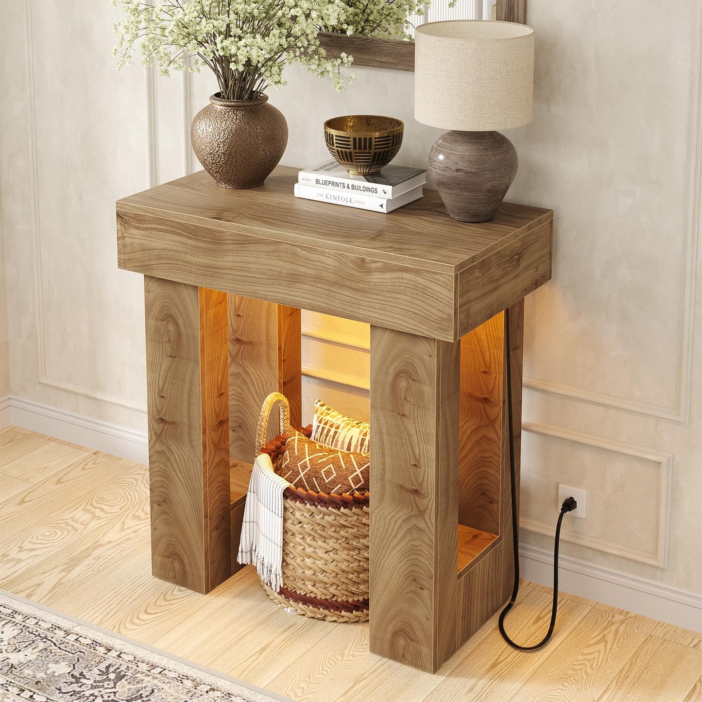 Unikito 32" Entryway Table with Socket and Sensor Light, Narrow Console Table with Storage Behind Couch, Farmhouse Entryway Table for Hallway, Behind the Couch, Living Room, Foyer