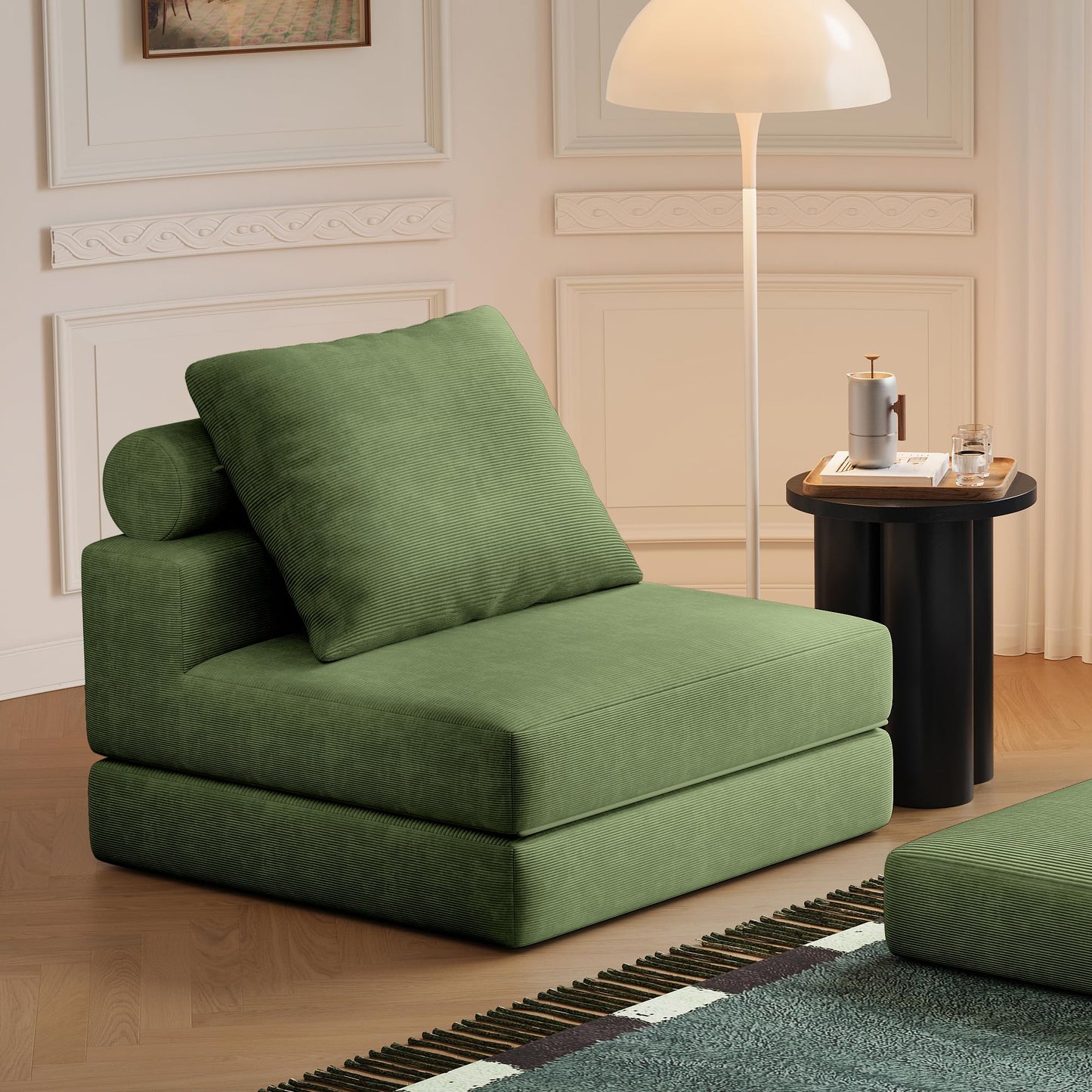 Lumbershed Folding Sofa Bed, 3-in-1 Convertible Sleeper Chair Bed with Pillows, Foldable Floor Couch with High-Density Foam, Futon Small Boneless Couch for Living Room Bedroom Lounge, Single, Green