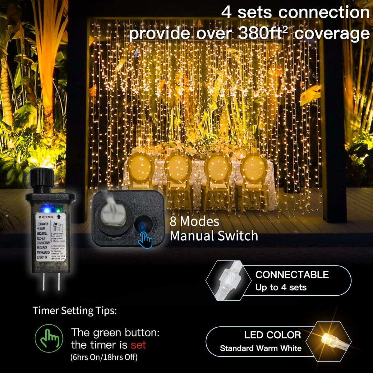 suddus Curtain Lights for Bedroom, 300 Led 9.8x9.8ft Curtain Lights for Backdrop, Curtain String Lights for Christmas, Dorm, Wall, Backdrop, Window, Wedding, Party, Birthday, Warm White（Plug in）
