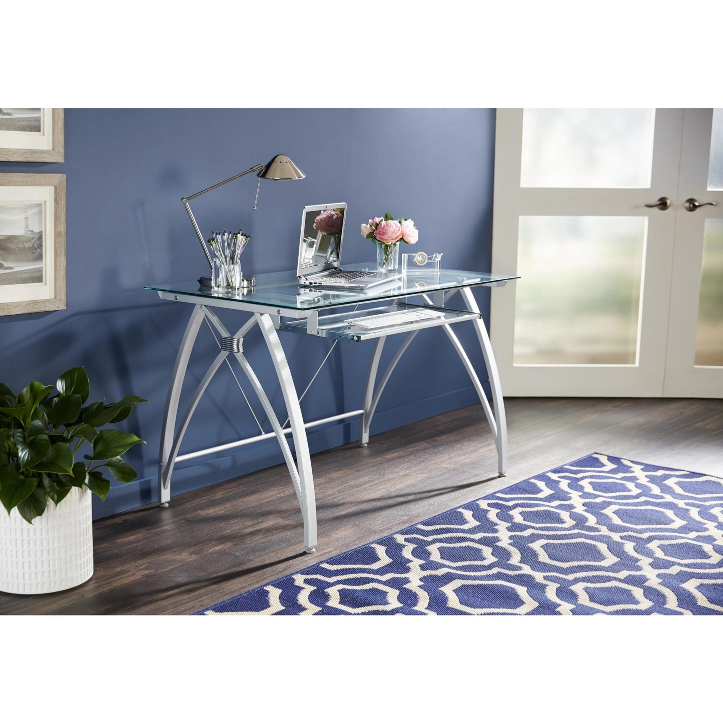Realspace® Vista 48" W Glass Computer Desk, Silver