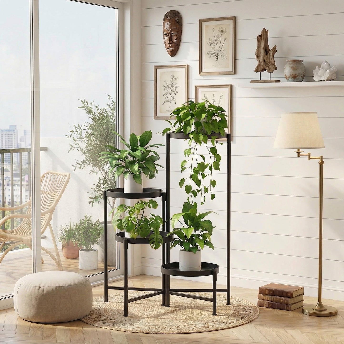 aboxoo 4 Tier Metal Plant Stand Modern NEW, Indoor Outdoor Multi-Tiered Plant Stand Display Tray, Flower Pot Stand for Indoor Home Outdoor Patio Balcony Yard
