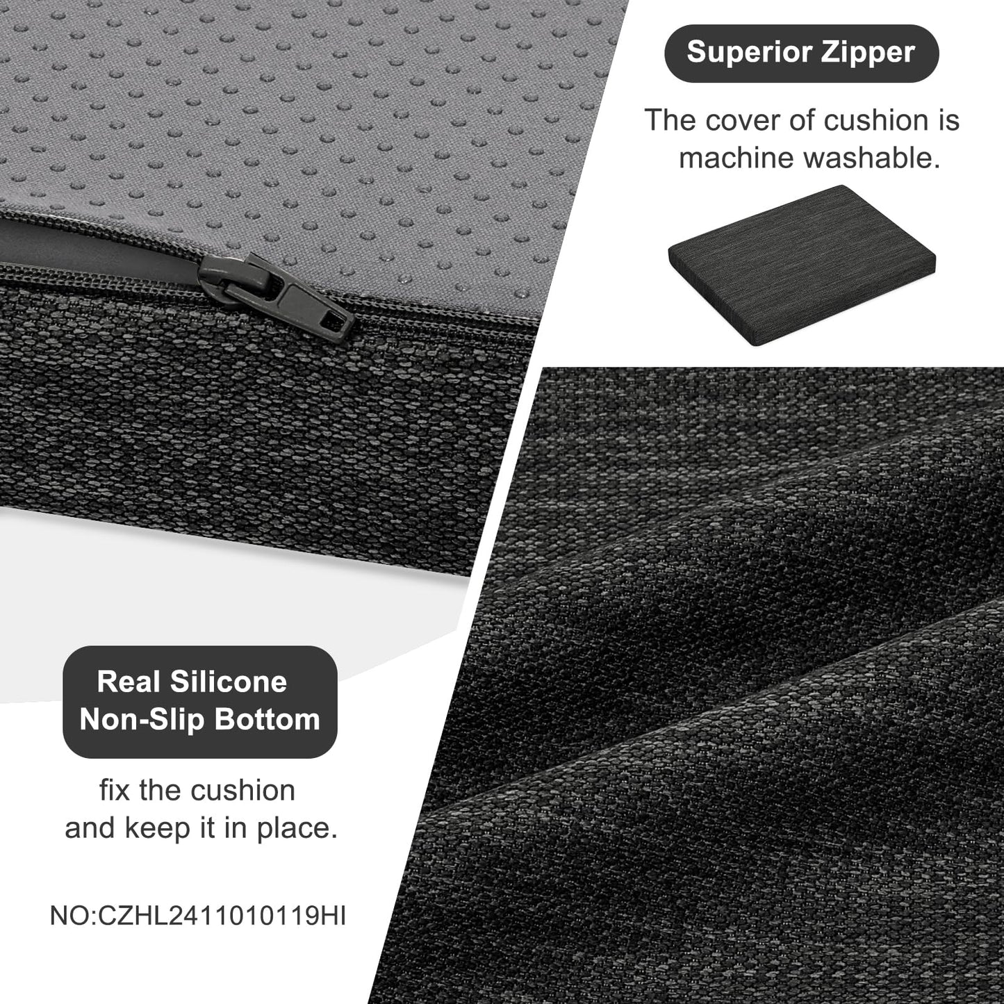 baibu Set of 2 Memory Foam Rectangle Bar Stool Cushions, Dual-Layer Non-Slip Dining Chair Pads Kitchen Bench Stool Cushions with Machine Washable Cover - Only 2 Pads (Black, 15.7×11.8×1.5in)
