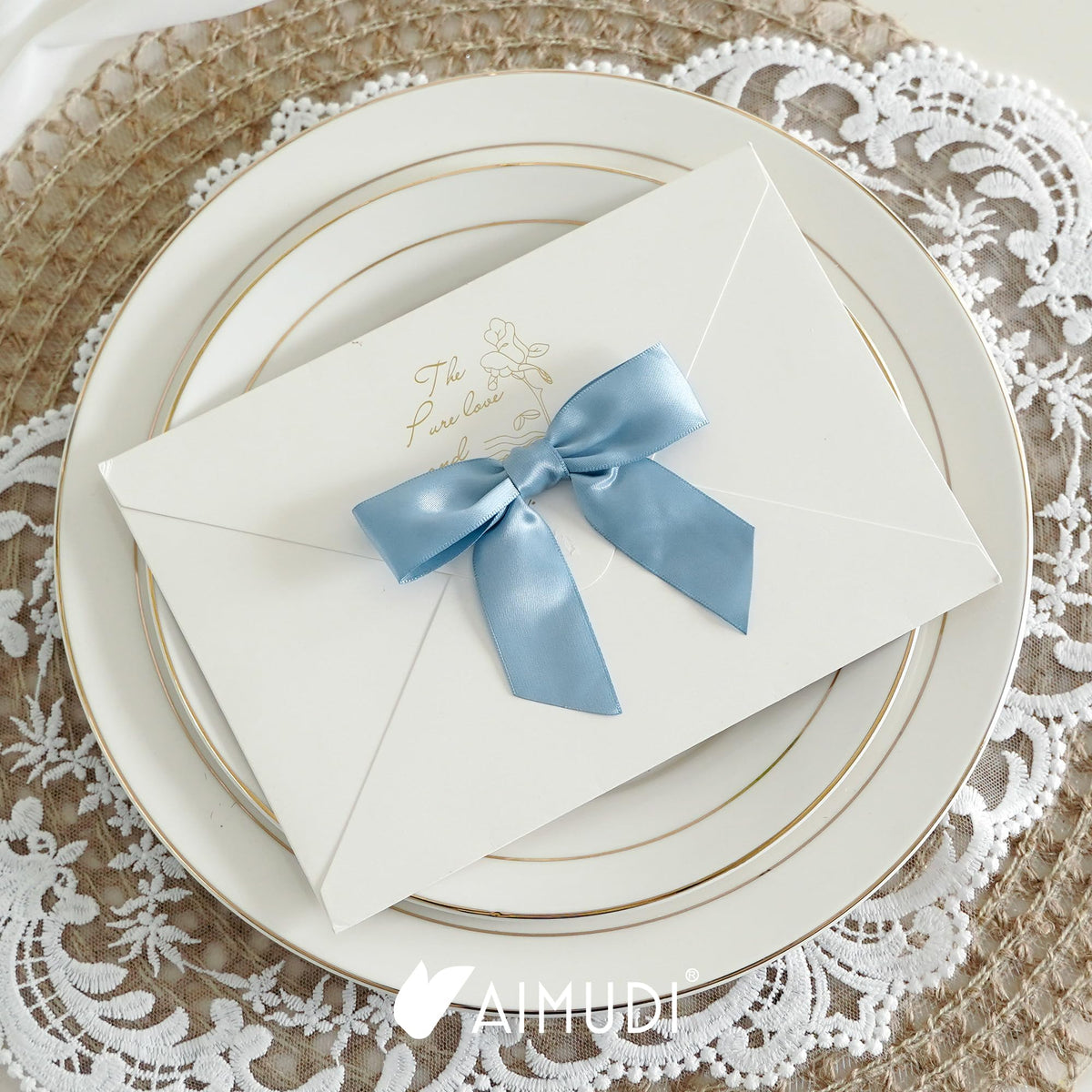 AIMUDI Dusty Blue Satin Ribbon Bows 3.5" Pre-Tied Twist Tie Bows for Treat Bags Gift Wrapping Cake Pop Goodie Bags Party Wedding Baby Shower Favor - 50 PCs