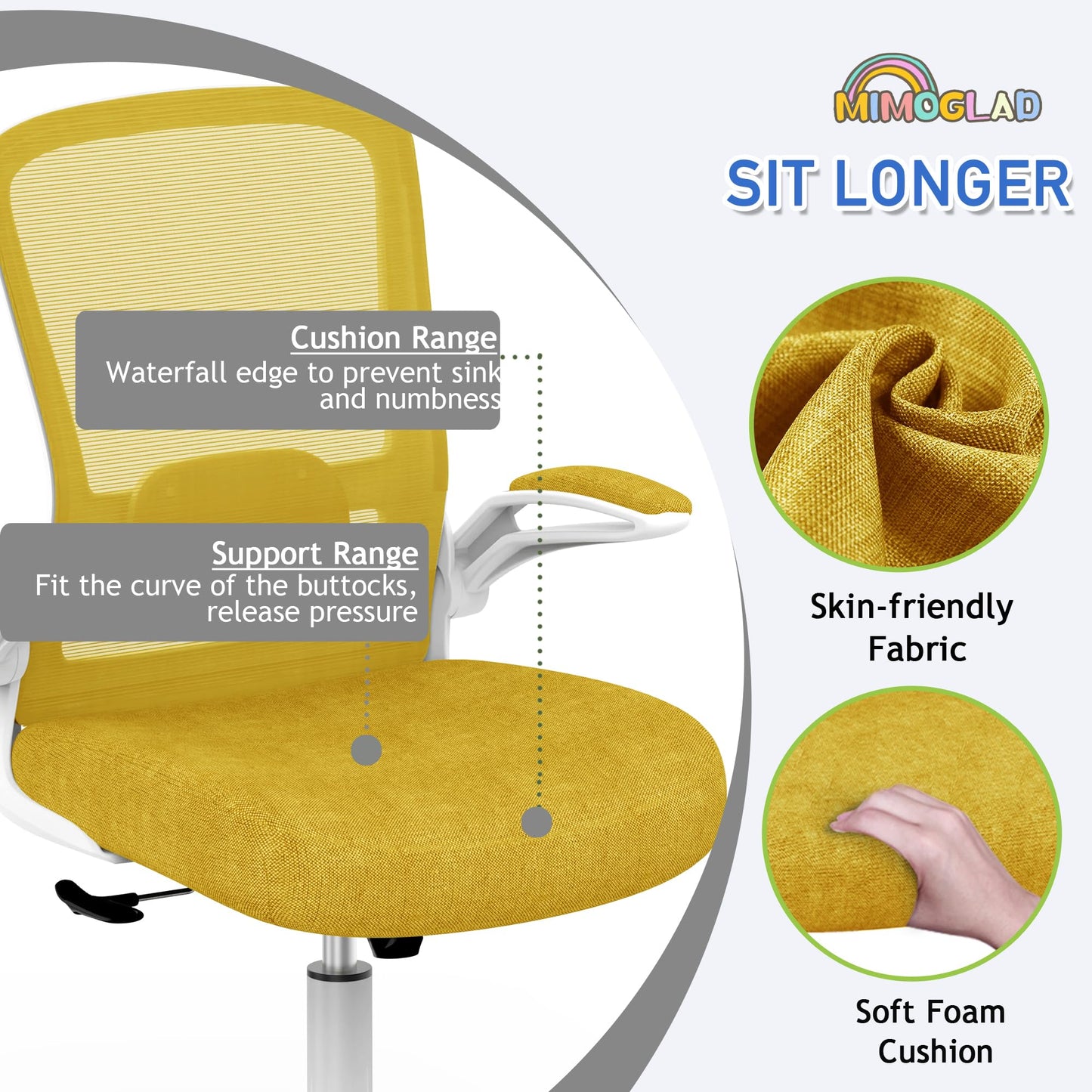 Mimoglad Ergonomic High Back Mesh Office Chair, Adjustable Lumbar Support, Thickened Seat Cushion (Modern, Jasmine)