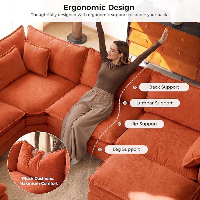 ELUCHANG 150" Oversized V-Shaped Cloud Couch Modular Sectional Sofa