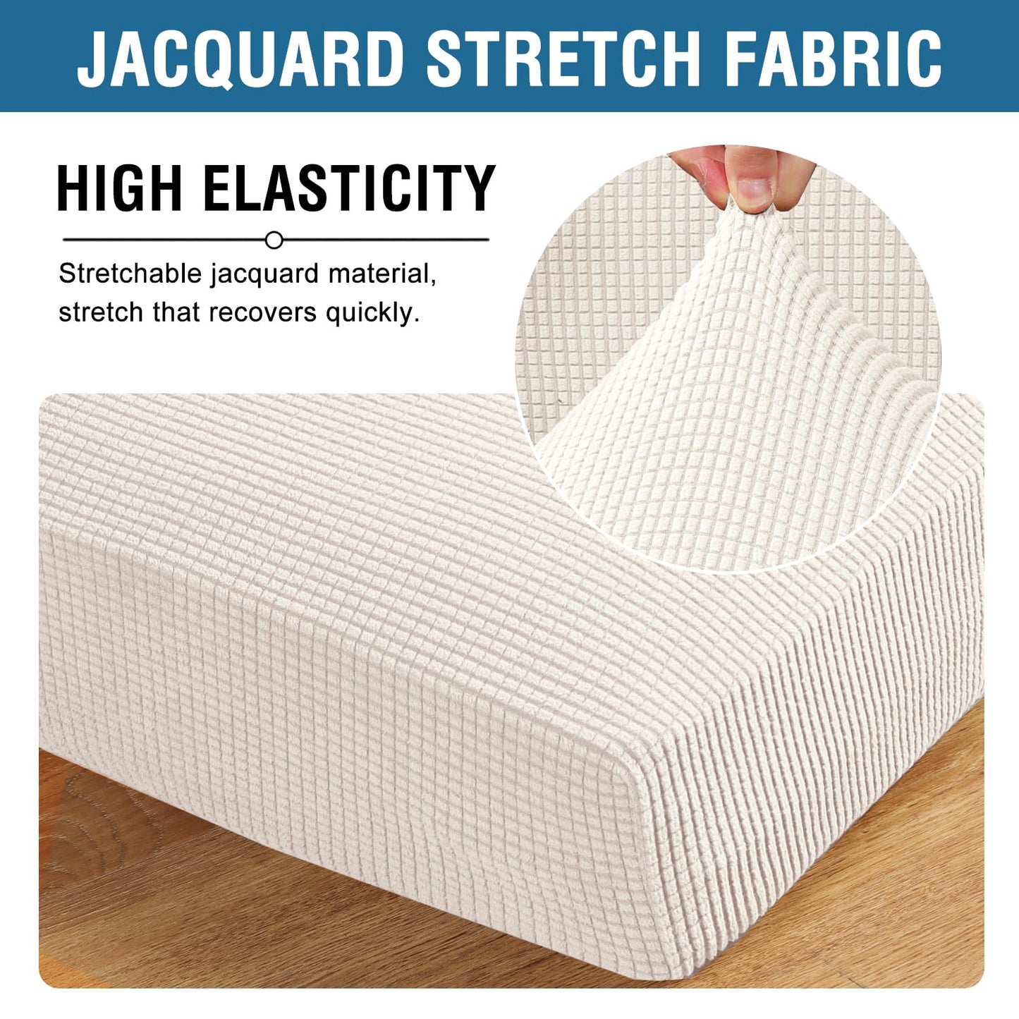 H.VERSAILTEX Multi-Pieces Sofa Covers for Three Cushion Couch Sofa High Stretch Seat Cover Jacquard Textured Twill Fabric(3 Seat Cover Plus 3 Back Cushion Covers, Ivory)