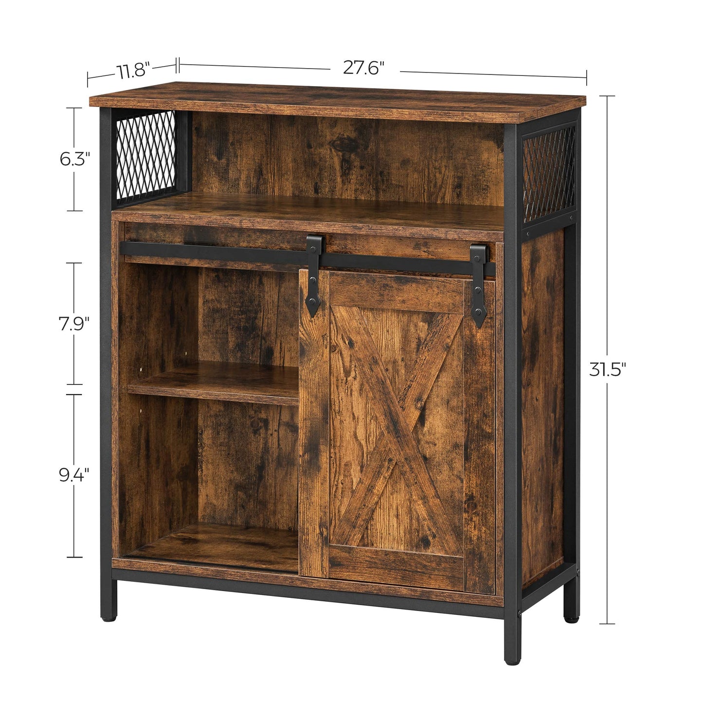 VASAGLE Buffet Cabinet, Coffee Bar Storage Cabinet, Sideboard with 1 Sliding Barn Door, Adjustable Shelves, 11.8 x 27.6 x 31.5 Inches, for Living Room, Rustic Brown and Ink Black ULSC089B01