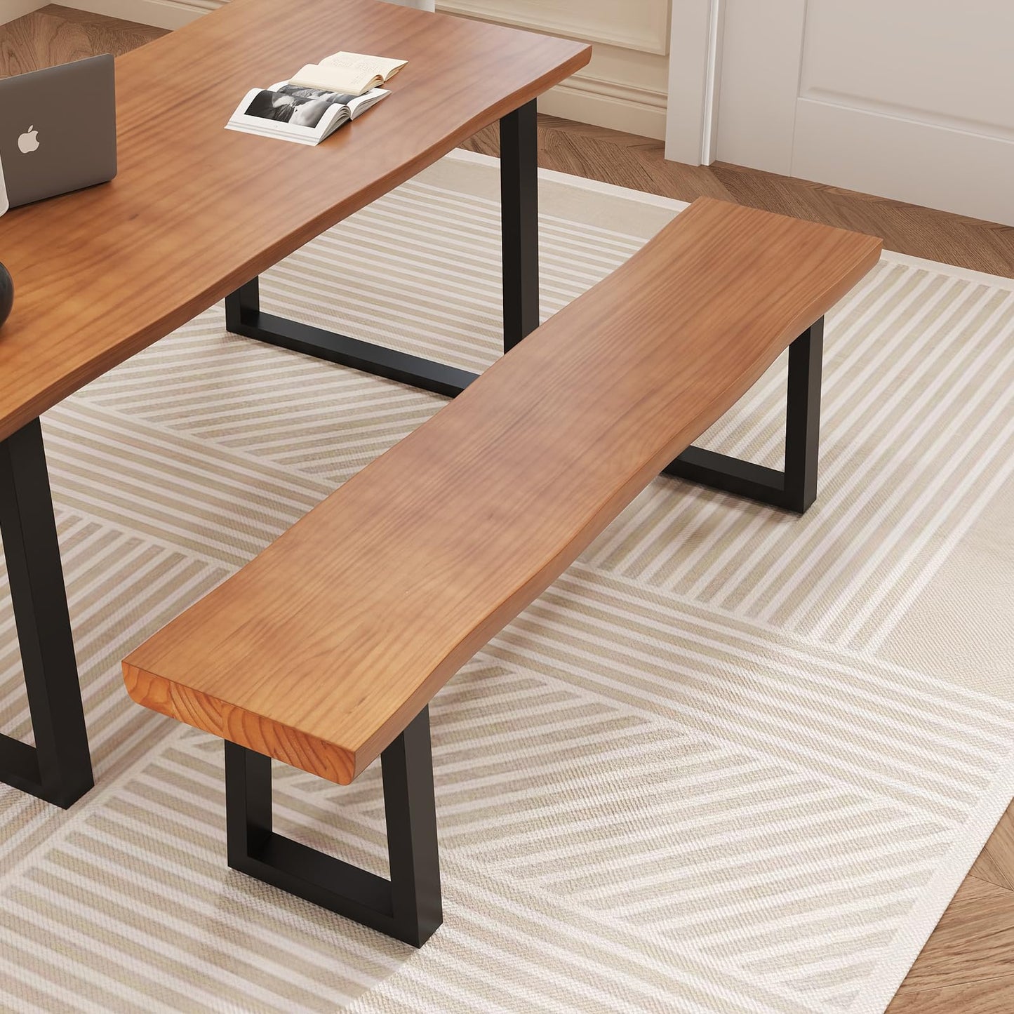tiedingdingjiaju 31.5in Light Brown Solid Wood Bench with Sturdy Metal Legs - Versatile Dining/Entryway Bench for Living Room, Home Office & Dining Room | Multi Size Options