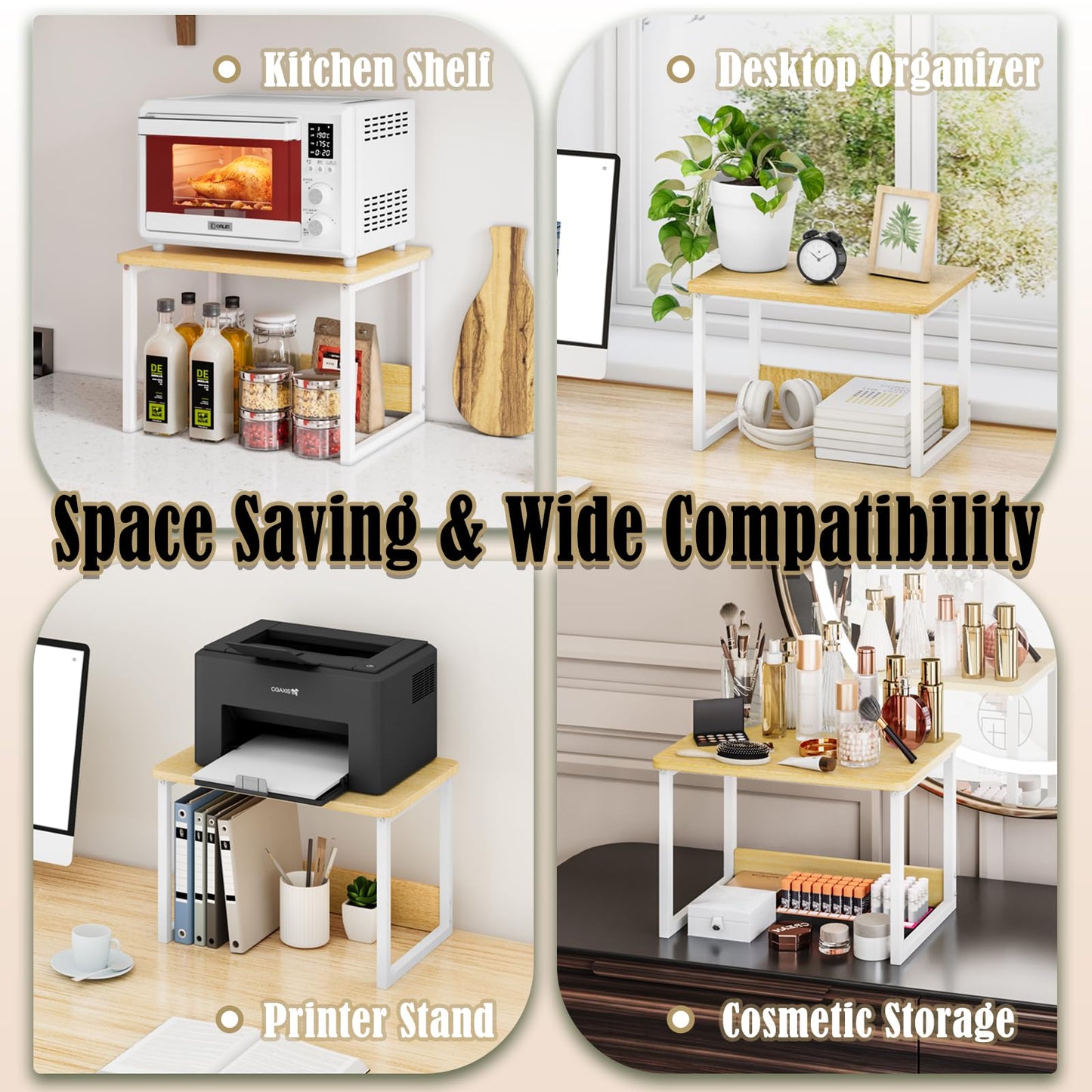 MARTY Kitchen Countertop Organizer Cabinet Shelf, 17x12.4 Large Spice Racks Counter Shelf Microwave Oven Rack Desktop Storage Organization for Kitchen, Office, Metal & Wood, Maple