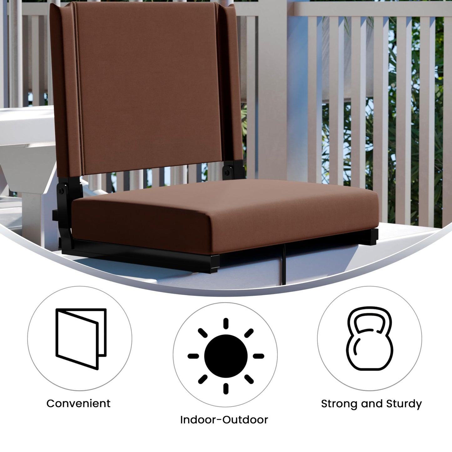 Flash Furniture Grandstand Portable Stadium Seat for Bleachers or Benches, Folding Padded Stadium Chair with Carrying Handle, 500 lb. Weight Capacity, Brown