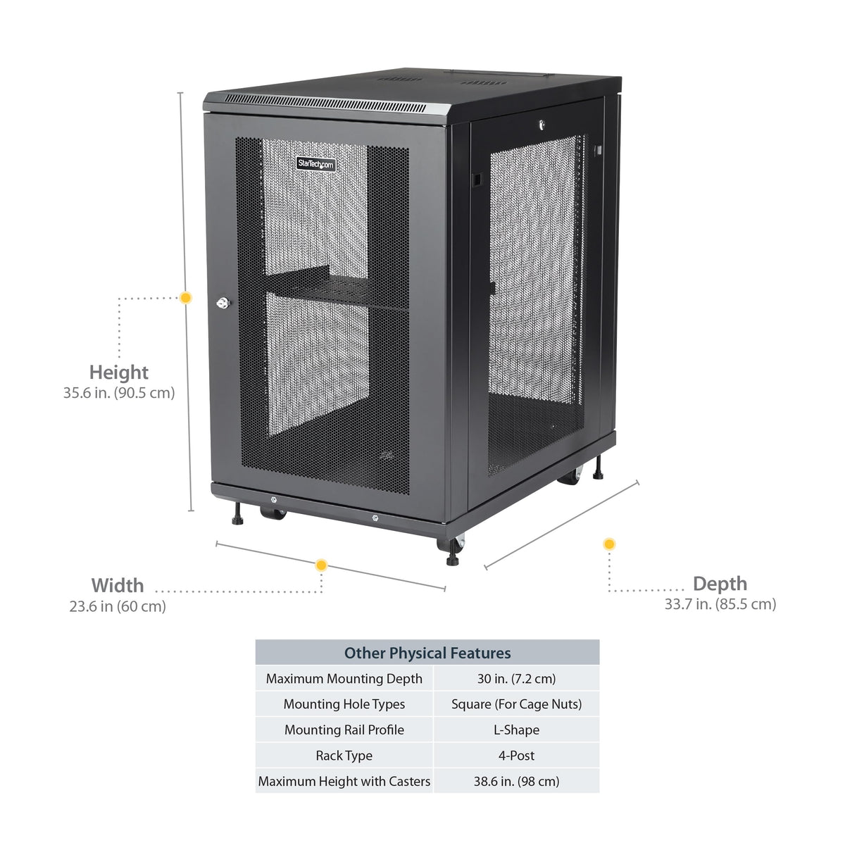 StarTech 18U Enterprise-Grade Server Rack Cabinet Kit, 19in Enclosed 4-Post Rack with Shelf and Cable Management, 29in (75cm) Mounting Depth, 992lb (450kg) Capacity