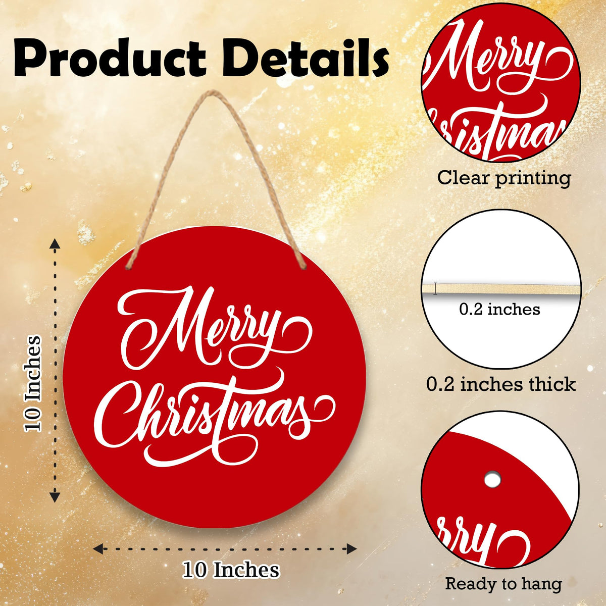 10" Red Merry Christmas Hanging Sign, Winter Holiday Wall Art Door Decor, Minimalism Xmas Wooden Decor, Rustic Farmhouse Home Office Christmas Party Favor And Accessories -A04