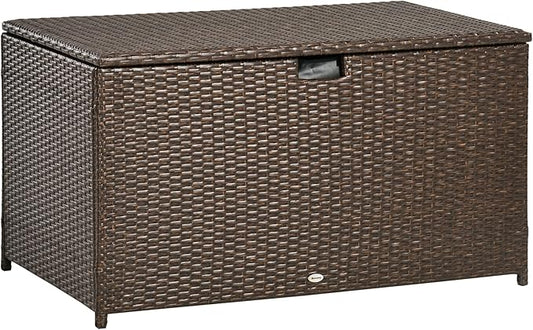 Outsunny 113 Gallon Deck Box, Rattan Outdoor Storage Box, Waterproof Storage