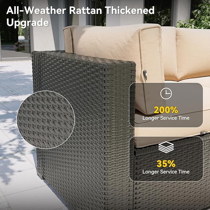 Aoxun Patio Furniture Set with Umbrella, 8 Piece Outdoor Sectional Sofas