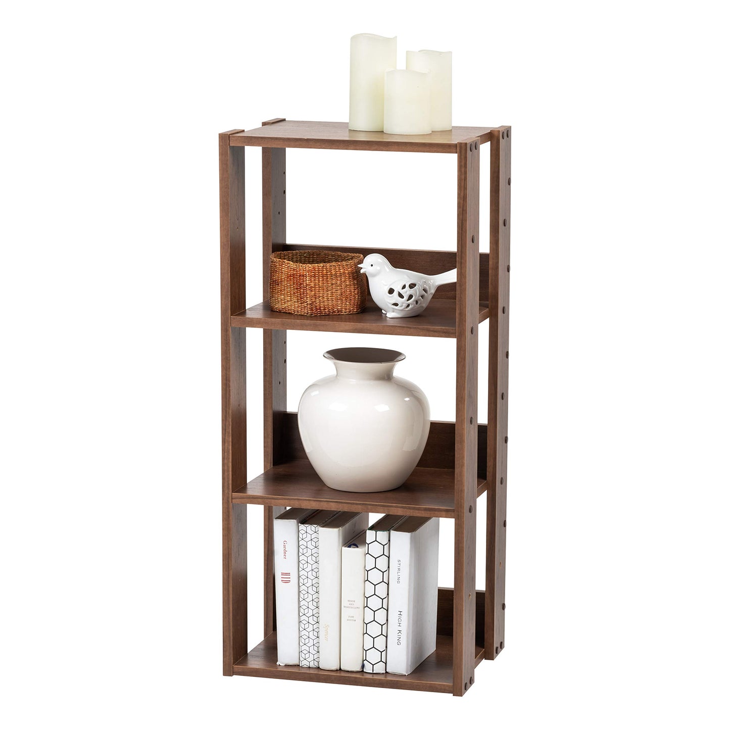IRIS USA 3-Tier 16" Medium Open Wooden Bookshelf with Adjustable Shelves, Easy Assembly Bookcase Farmhouse Shelf for Small Spaces Bedroom Office Living Room Indoor, Brown