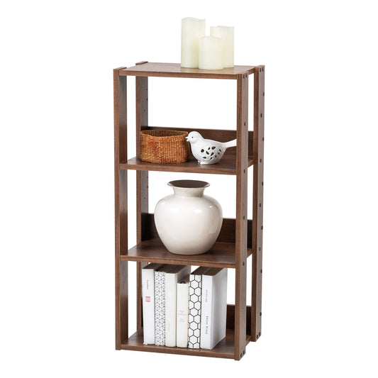 IRIS USA 3-Tier 16" Medium Open Wooden Bookshelf with Adjustable Shelves, Easy Assembly Bookcase Farmhouse Shelf for Small Spaces Bedroom Office Living Room Indoor, Brown