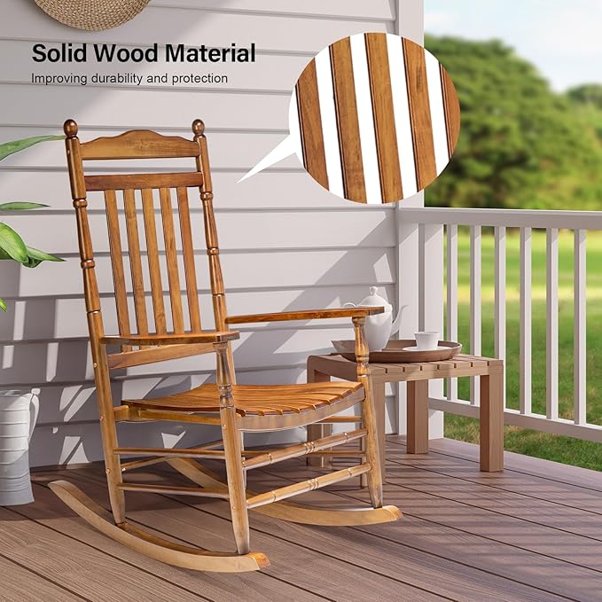 VINGLI Wooden Rocking Chair Outdoor, Patio Rockers