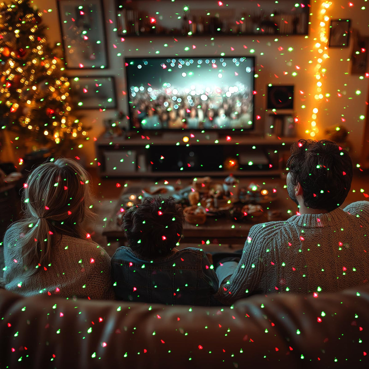 Laser Christmas Lights, Moving Starry Lights Show Laser Projection Light with Red and Green Stars, Outdoor Waterproof Holiday Decor for Party Garden Halloween Christmas New Year