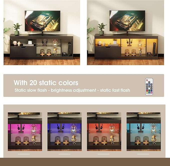 JUMMICO TV Stand, Entertainment Center LED Gaming TV Stand