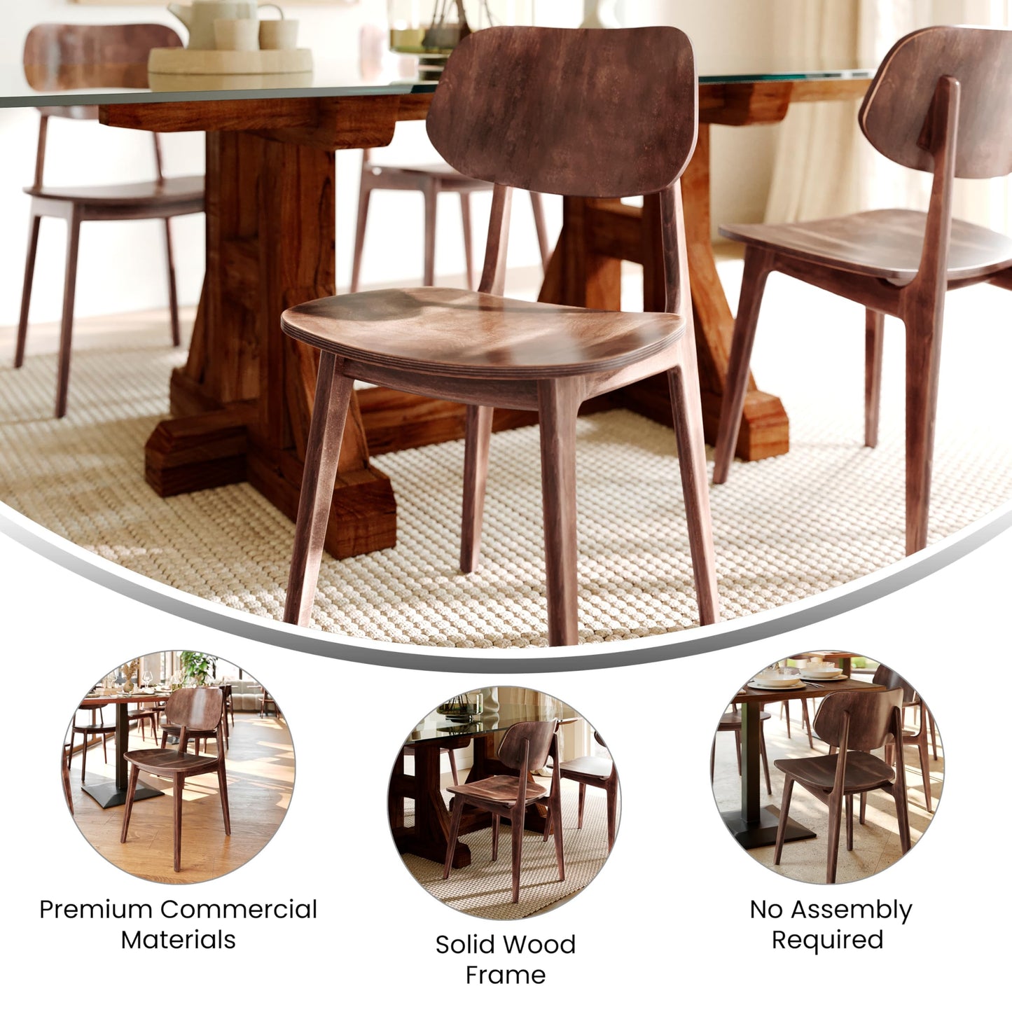 Flash Furniture Verona Solid Wood Dining Chair, Commercial Grade Restaurant Chair with Contoured Backrest, Solid Wood Frame, Antique Copper