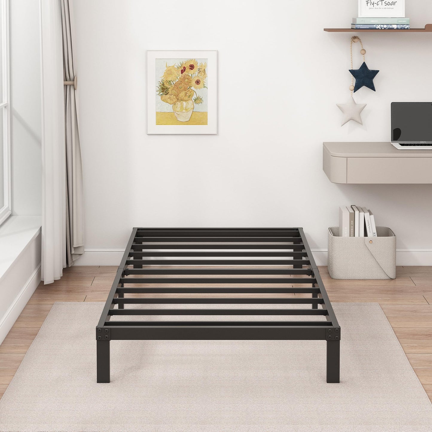 Fly-CTsoar 9 Inch Low Twin Bed Frames Heavy Duty Metal Platform, No Box Spring Needed, Easy Assembly Mattress Foundation, No Noise, Black