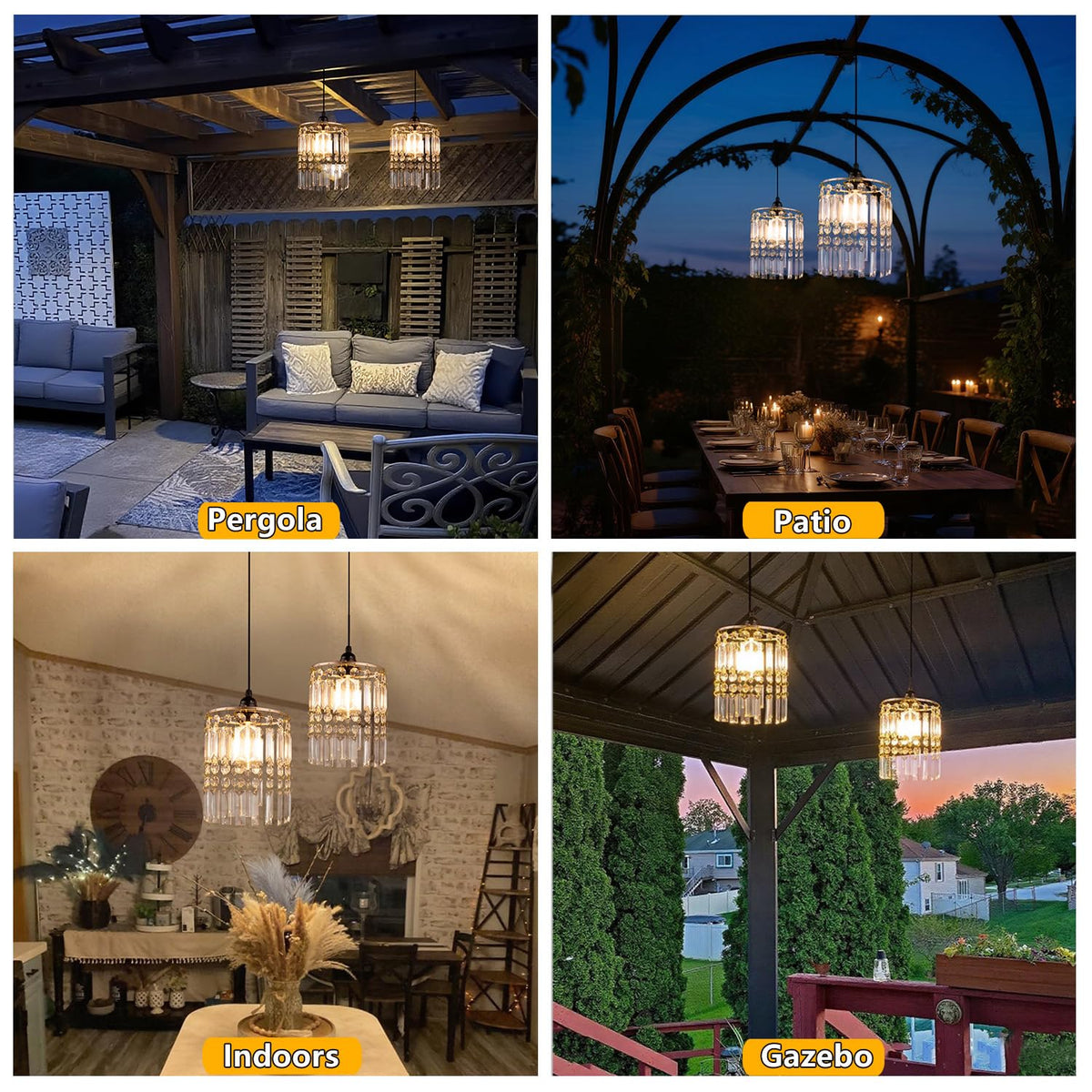 TWINKVILLA Battery Operated Chandelier, 3Pack Hanging Gazebo Lights, Acrylic Crystal Beaded Pendant Lights Outdoor Waterproof for Patio Tree Pergola Porch and Indoor Decor (3)