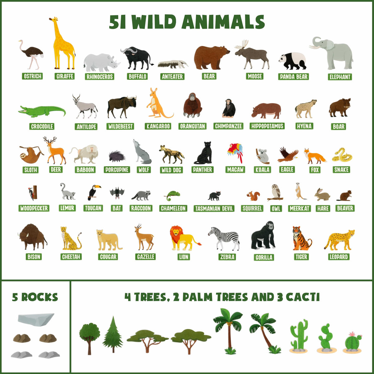 BONNYCO Felt Board for Toddlers with 116 Jungle Animals Figures. Montessori and Sensory Toys, Birthday Gifts for Kids 3-8 Years Old. Educational Games Learning Activities Christmas