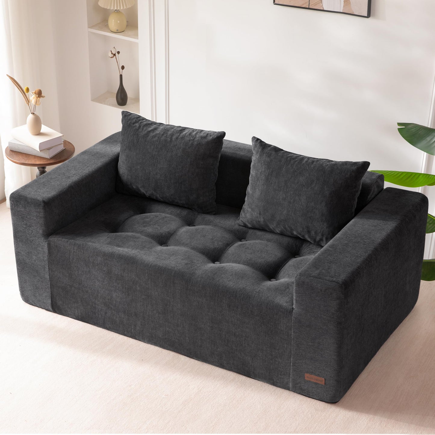 MAXYOYO Modular Sofa Couch, 61" Loveseat Boneless Cloud Couch with Deep Seat, Chenille Upholstered Living Room Comfy Sofa Chair for Living Room, No Assembly Required, Dark Grey