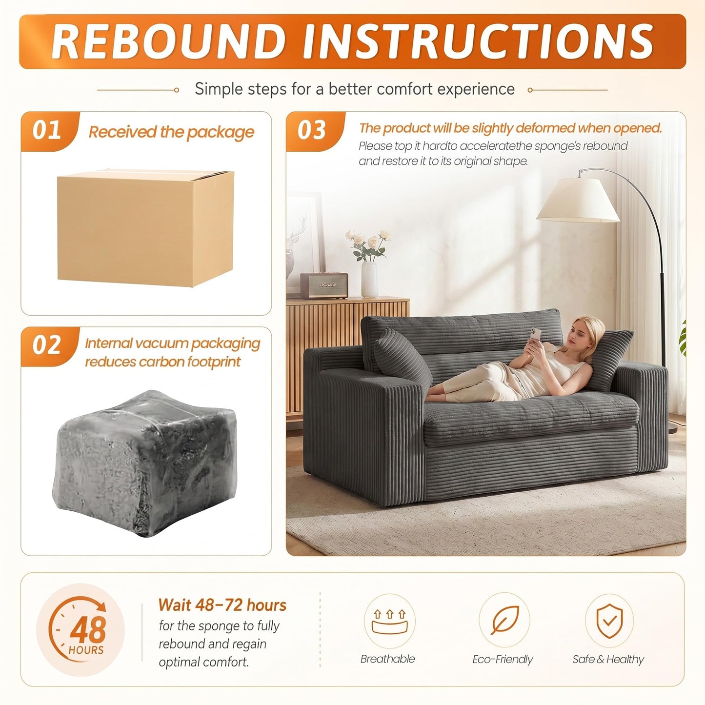 Erament Boneless Loveseat Sofa Couch, 2 in 1 Convertible Sofa Bed with Pillows, Fold Out Bean Bag Chair Boneless Floor Couch for Living Room Bedroom Office Lounge Apartment, No Assembly Needed, Grey