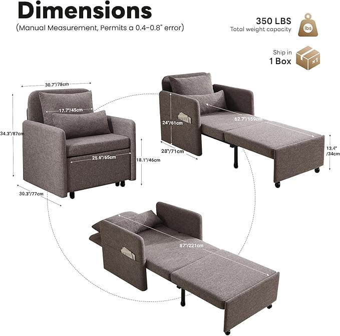 Iroomy 5-Level Adjustable Convertible Sleeper Chair Set of 2, 3-in-1 87'' Long