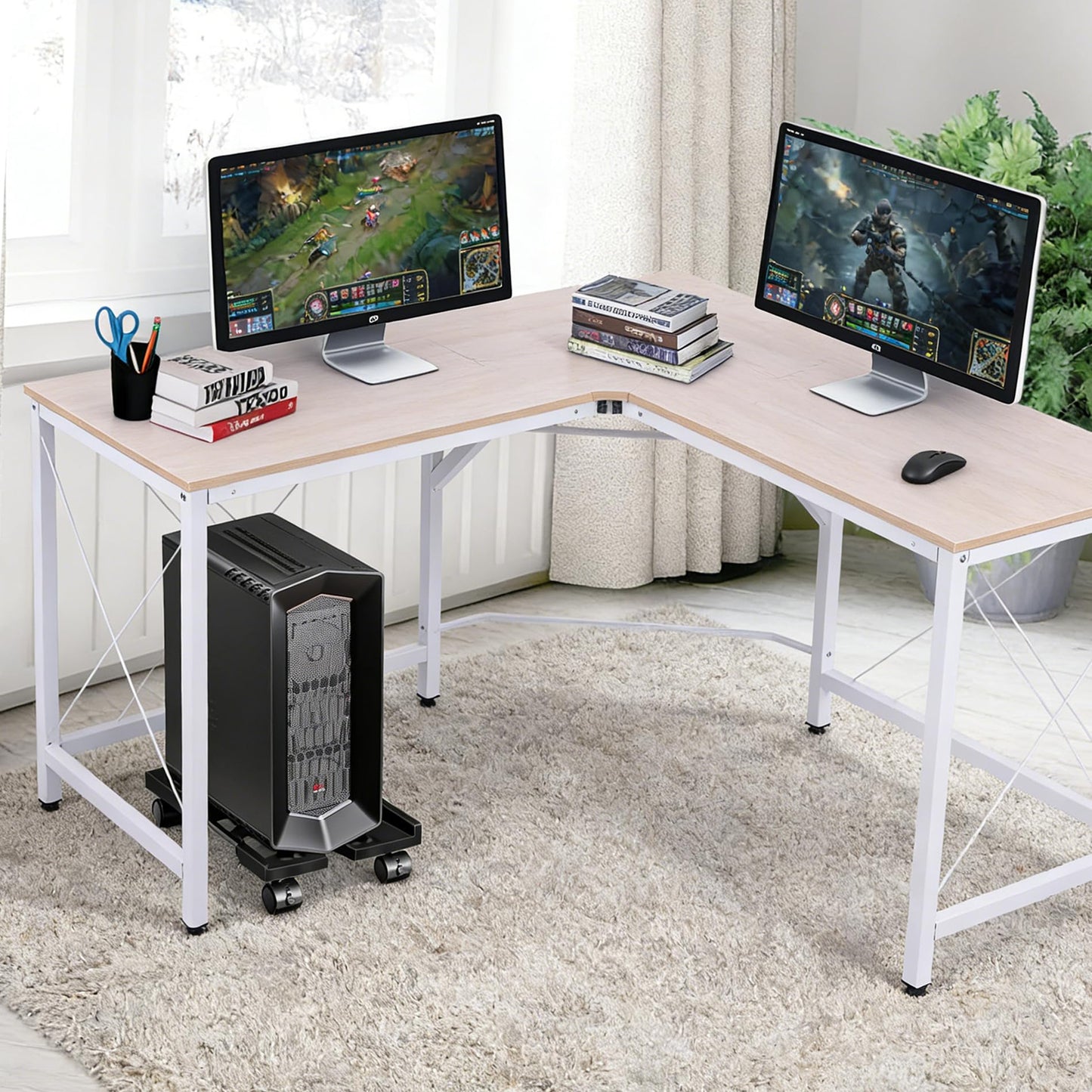 Hmseng Pc Stand for Floor, Adjustable Computer Tower Stand for Carpet,Mobile CPU Stand with 4 Rolling Caster Wheels, PC Tower Stand Fits Most PC Under Desk-D-Black